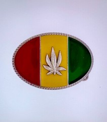 Marijuana Green Yellow Red Belt Buckle | American Western Silver Vintage Buckle