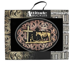 Montana Silversmiths Attitude Praying Christian Cowboy Western Oval Belt Buckle