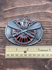 VINTAGE DARTS BELT BUCKLE DARTS & DART BOARD 1984 BERGAMONT BRASS WORKS – New