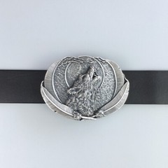 Vintage Silver Plated Western Moon Wolf Oval Belt Buckle Boucle de Ceinture