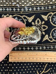 Western Buckle Gold Black Silver Rooster Cowboy 2 »Buckle Hebilla Vaquero Gallo