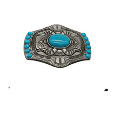 Men Women Silver Metal Belt Buckle Western Fashion Turquoise Blue Beads Big Size