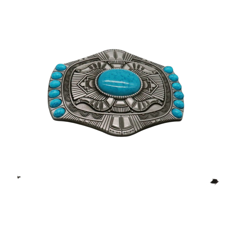 Men Women Silver Metal Buckle Western Fashion Turquoise Blue Beads Native Style