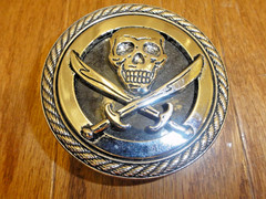 Skull Belt Buckle Crossed Swords Round Biker Gothic Metal 3” Diameter