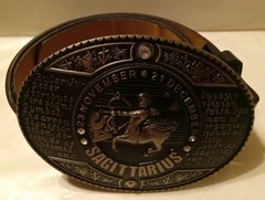 SAGITTARIUS BELT BUCKLE AND BELT NEW BEACON ACCESSORIES 36.5&Prime; BLACK