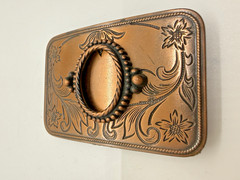 Vintage Western Belt Buckle Engraved Copper Floral Floral Design Cowboy Style