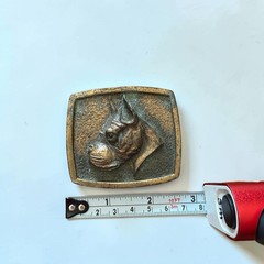 Bergamot Brass Works D & E Elkhorn WI 1975 Boxer Dog Belt Buckle 2.5”