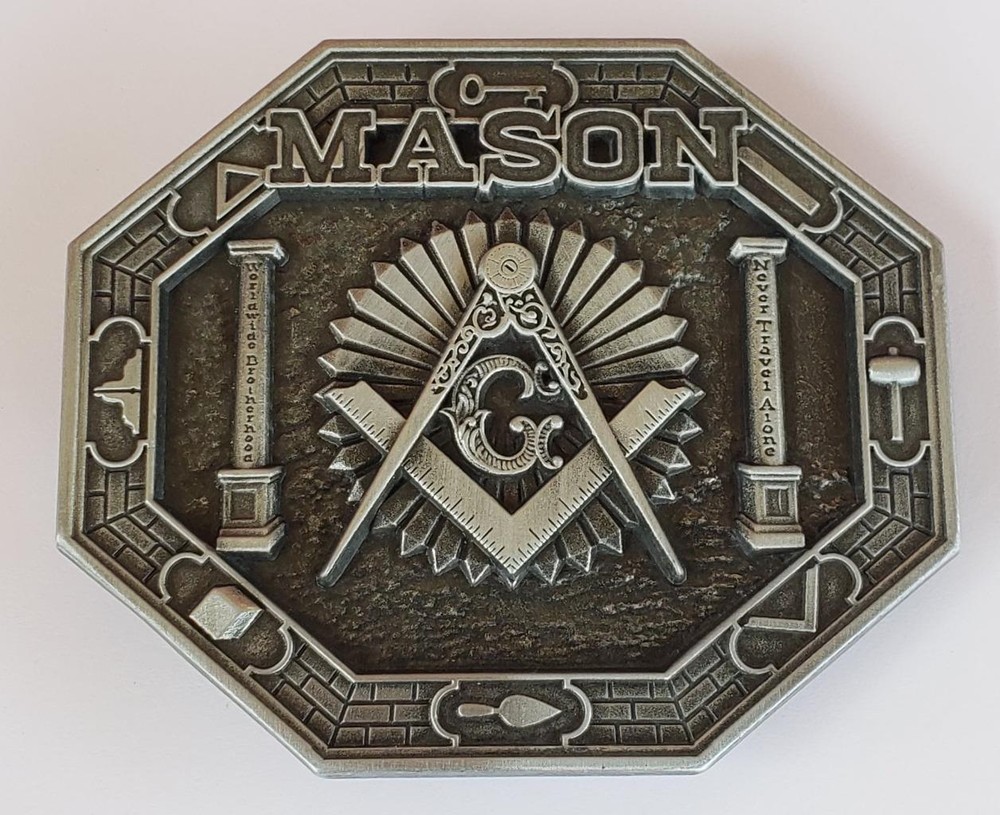 NEW SILVER MASON 3-D MASONIC FREEMASON WESTERN BELT BUCKLE
