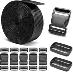 2&Prime; Heavy-Duty Buckle & Straps Set: 6-Pack Side Release Plastic Buckles, 6 Yards