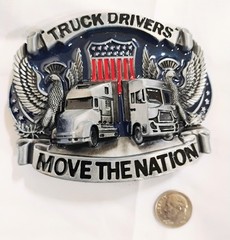 Truck Driver Belt Buckle Big Rig Semi Truck Move The Nation USA Flag Trucker