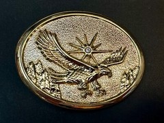 Patriotic American Usa Eagle Flying High Over Mountains W/ Starburst Belt Buckle