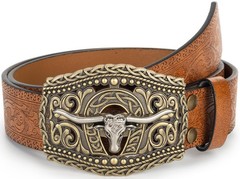 OVOY Men Women Vintage Cow-Head-Buckle For Waist 36-40 in, Brown