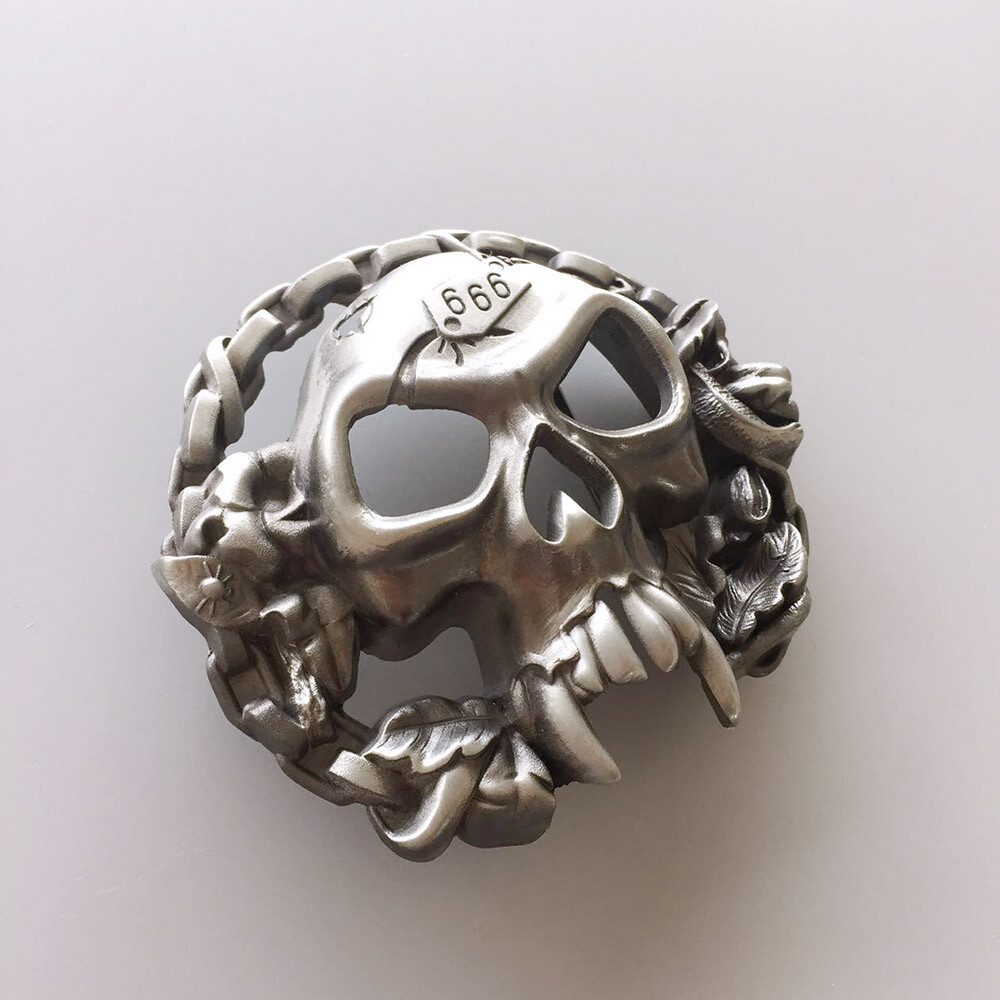 Skull With Motorcycle Chains Biker Rider Metal Belt Buckle