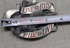 vintage USA made BIKER belt buckle LIVE TO RIDE america EAGLE motorcycle western