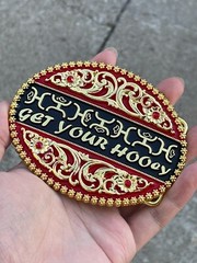Western Buckle Gold Black Red Cowboy 4×3 for 2 » Hooey Buckle Hebilla Vaquero