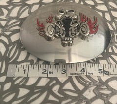 Men&rsquo;s Oval Glossy Metal Belt Buckle Skull Flames Motorcycle Western 1.5in