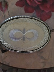 Goldtone Silvertone Cream Colored Etched Metal Belt Buckle