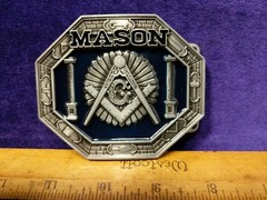 Great/Fun/Fashionable Belt Buckle Masonic Free Mason Beautiful Blue Enamel Vault
