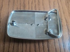 Metal Belt Buckle Silver Colored 3 1/4&Prime;Wx 2 1/4&Prime;H with Oval Hematite Cabochon