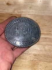 Hesston Vintage Rodeo Belt Buckle 1989 METAL Original Wrap National Finals NFR