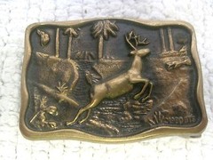 1980 BTS Whitetail Buck Deer Solid Brass Belt Buckle 2&Prime; x 1 3/8&Prime;