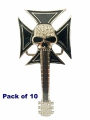 10 x Belt Buckle Skull Guitar with Iron Cross and Diamante inlay, Biker