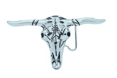Men Women Casual Western Silver Color Metal Belt Buckle Long Horn Texas Cow Bull