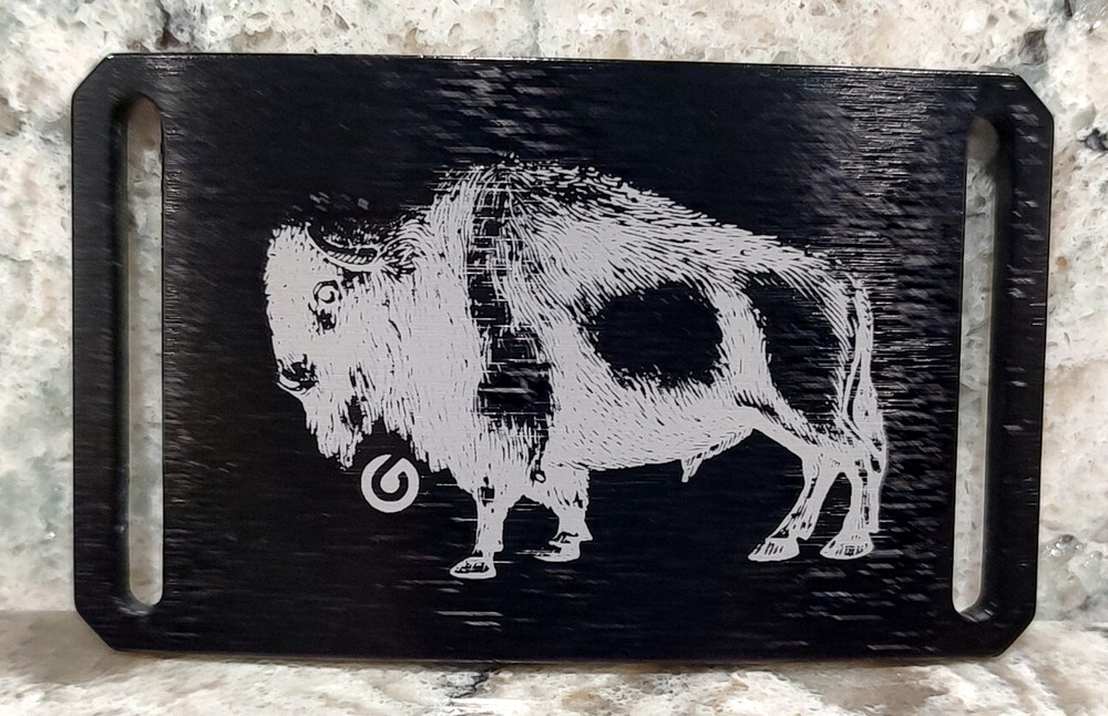 GRIP6 BELT BUCKLE – BISON / AMERICAN BUFFALO – ANODIZED BLACK – 1.5 INCH WIDE