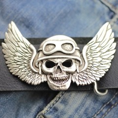 Biker Belt Buckle Skull With Helmet And Wings Motorcycle Style Metal