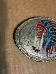Used Colorful Metal Alloy Indian Chief Multi color inlay Belt Buckle