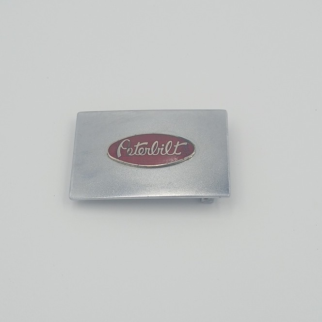 Peterbilt Logo Men&rsquo;s Silver Red Metal Belt Buckle Transportation Theme