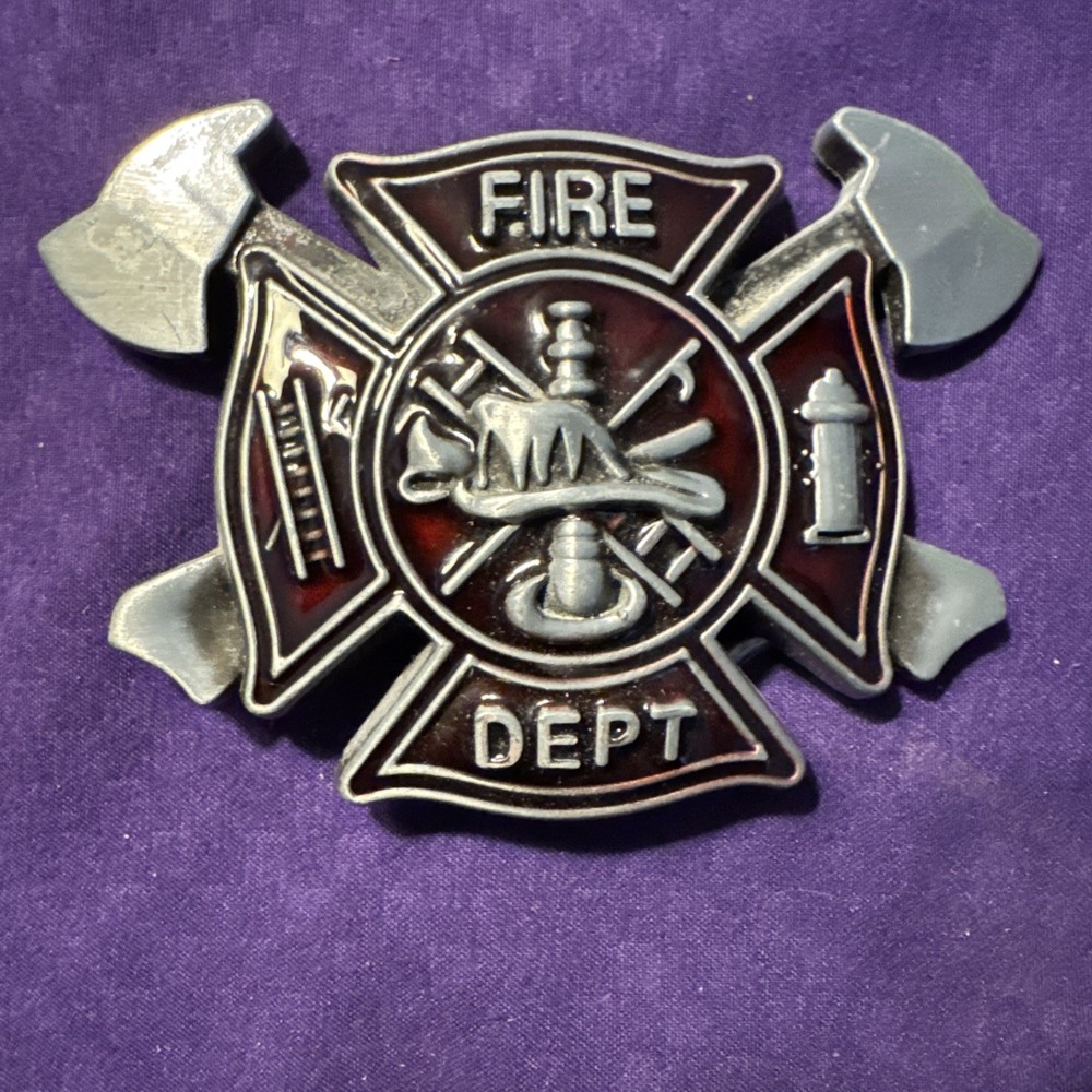 Red Fire Department Fire Fighter Fireman Belt Buckle Metal BU79