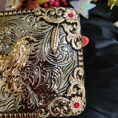 Rooster Western Belt Buckle Rose Tone And Silver Rare Piece With Red Stones