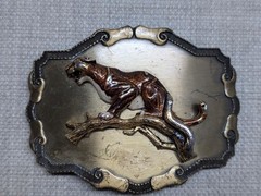 vintage COUGAR belt buckle PANTHER mountain lion BRASS western 1970s cat tree