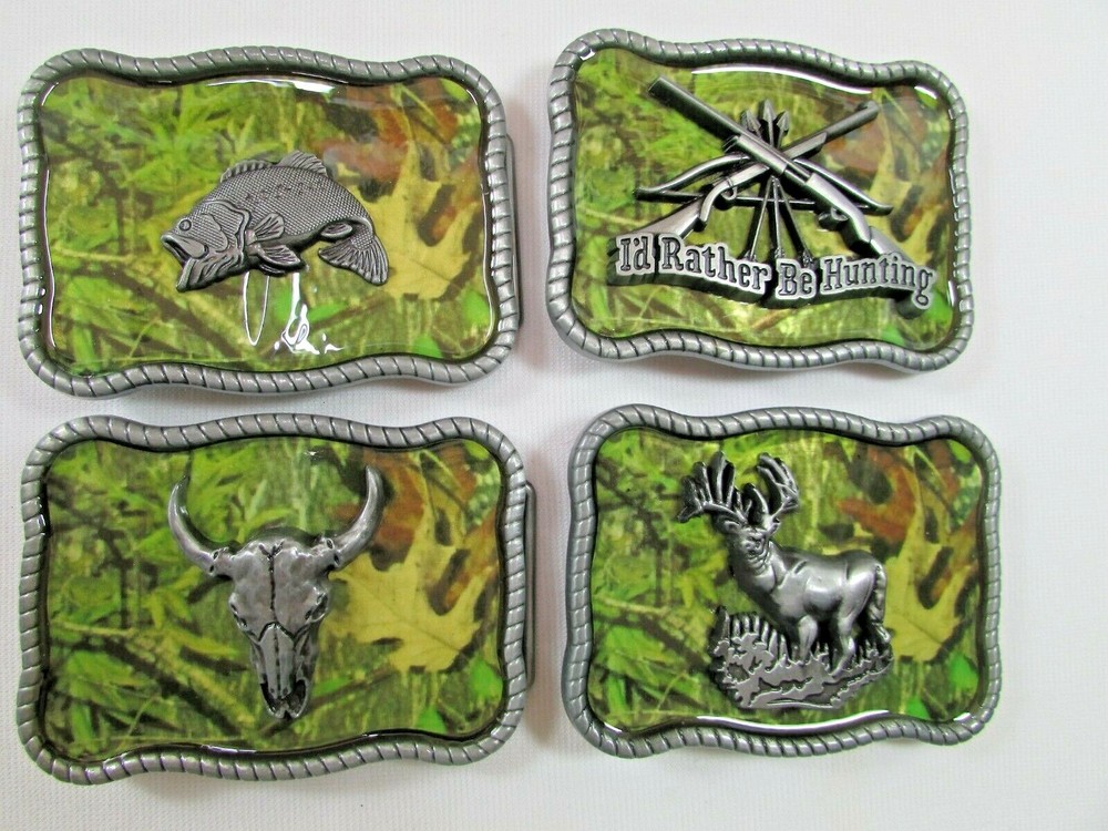 Mixed Lot of 4 Western Green Camo Belt Buckles New USA Seller