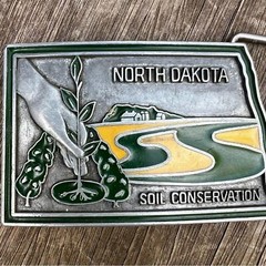 Vintage North Dakota Soil Conservation Belt Buckle Silver Green Yellow