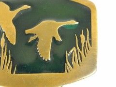 1977 Indiana Metal Craft Brass Belt Buckle Geese Goose Duck Bird Flying