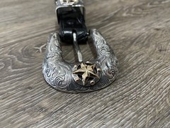 Rare Chet Vogt 14k .925 Sterling Belt Buckle Set XL cowboy Star BLK ✅