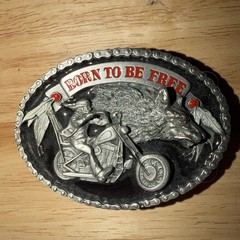 Belt Buckle « Born To Be Free » Motorcycle Size 90mmx85mm Suits 4cm Belt