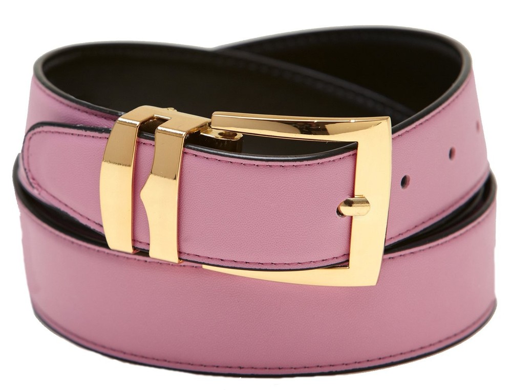 Concitor Men&rsquo;s Belt Reversible Wide Bonded Leather Gold-Tone Buckle 34, Pink