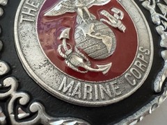 U.S. Marines Belt Buckle Pewter & Red Enamel Vintage United States Marine Corps
