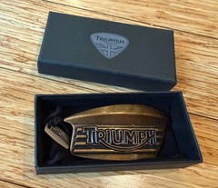 Genuine TRIUMPH Bonneville Tank Badge Belt Buckle MOTORCYCLE VTG Orig. Box Bag