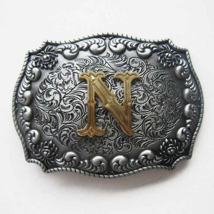 Initial Letter « N » Cowboy Rodeo Western Metal Belt Buckle