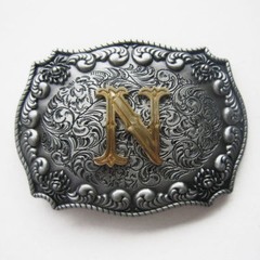 Initial Letter « N » Cowboy Rodeo Western Metal Belt Buckle