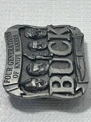 Buck Knives Belt Buckle Four Generations Of Knife Makers Pewter Smoky MT. Knife