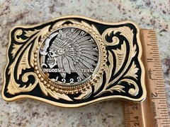 Unique Indian Warrior Skull Hobo Nickel Cut Out Coin Belt Buckle