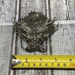 Silver Plated Asian Chinese Dragon Head Metal Belt Buckle Bejeweled