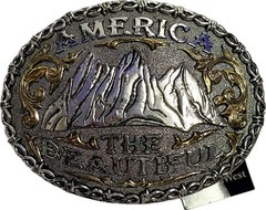 AndWest Western Style Belt Buckle America the Beautiful Design Silver & Gold NEW