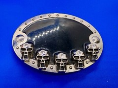 Five Skull&rsquo;s Head Black Enameled Halloween Gothic Punk Silver Color Belt Buckle
