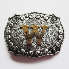 3-D INITIAL LETTER  » W  » RODEO COWBOY WESTERN BELT BUCKLE